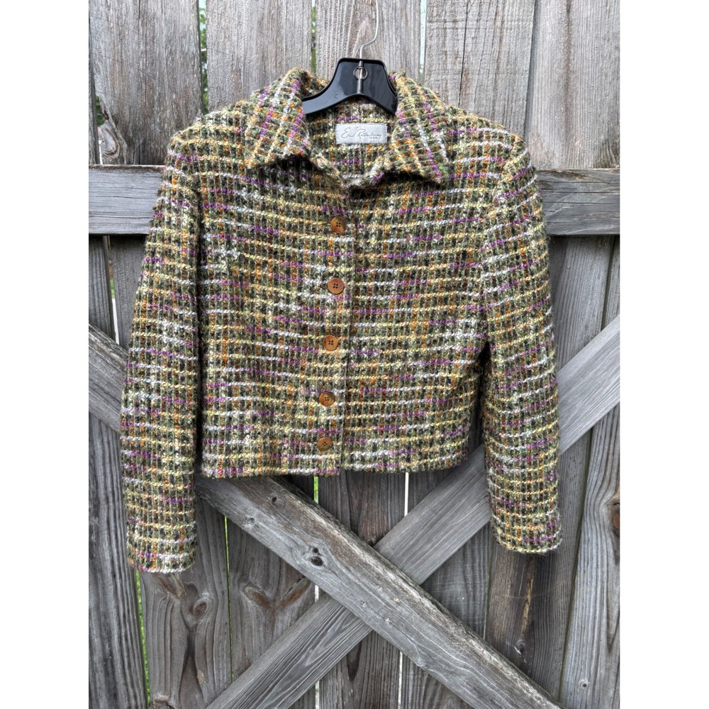 Emil Rutenberg Vintage Wool Tweed Jacket Multicolor Green Purple Crop Blazer SML